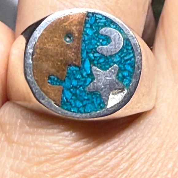 Vintage Mexican Taxco Sterling Silver Eagle Mark Ring – Turquoise Inlay - Picture 5 of 7